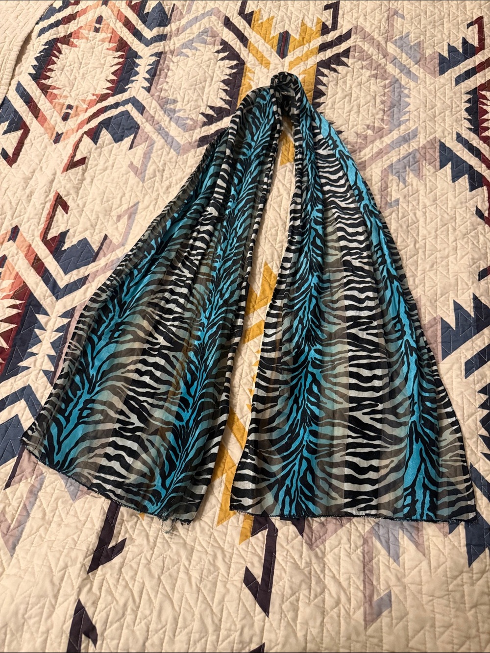 Blue and Black Zebra Print Sheer Silk Scarf